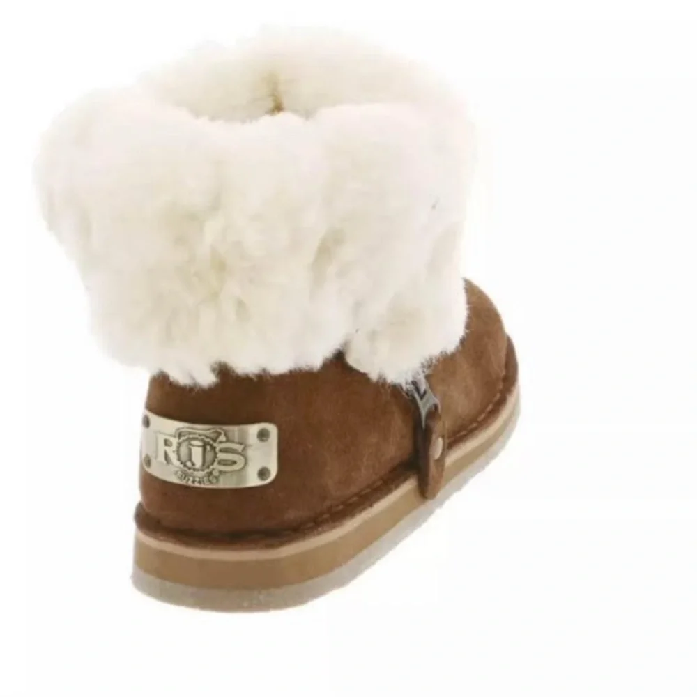 RJ’s Fuzzies Brown Trixie Leather Boots Sheepskin Lined Side Zip  Sz9 NEW!